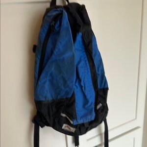 Blue and Black Medium Backpack with Synthetic Material and Comfortable Straps